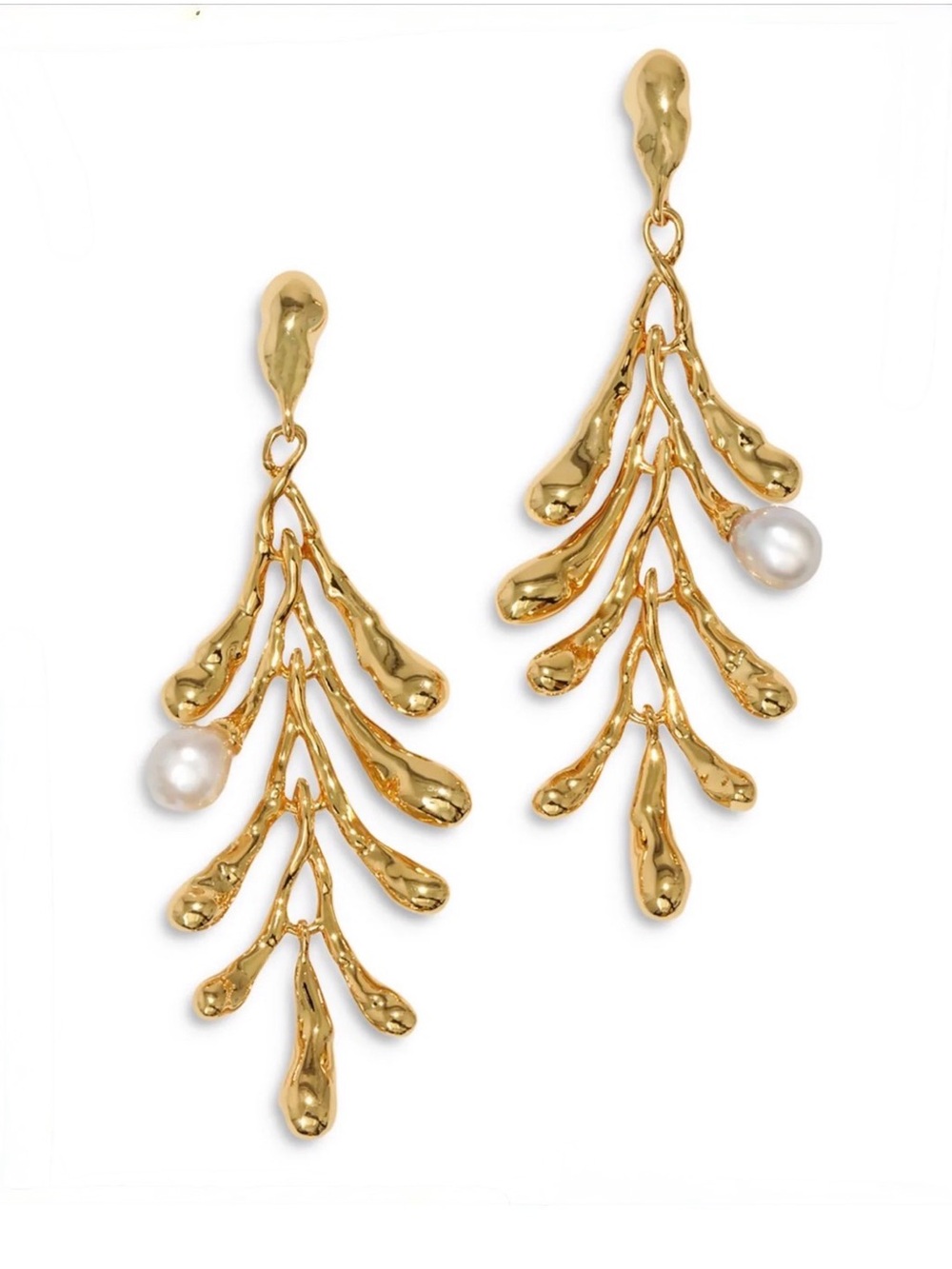 NEW Alexis Bittar Peral Genuine Pearl Statement Earrings 14K Gold Plate AU14